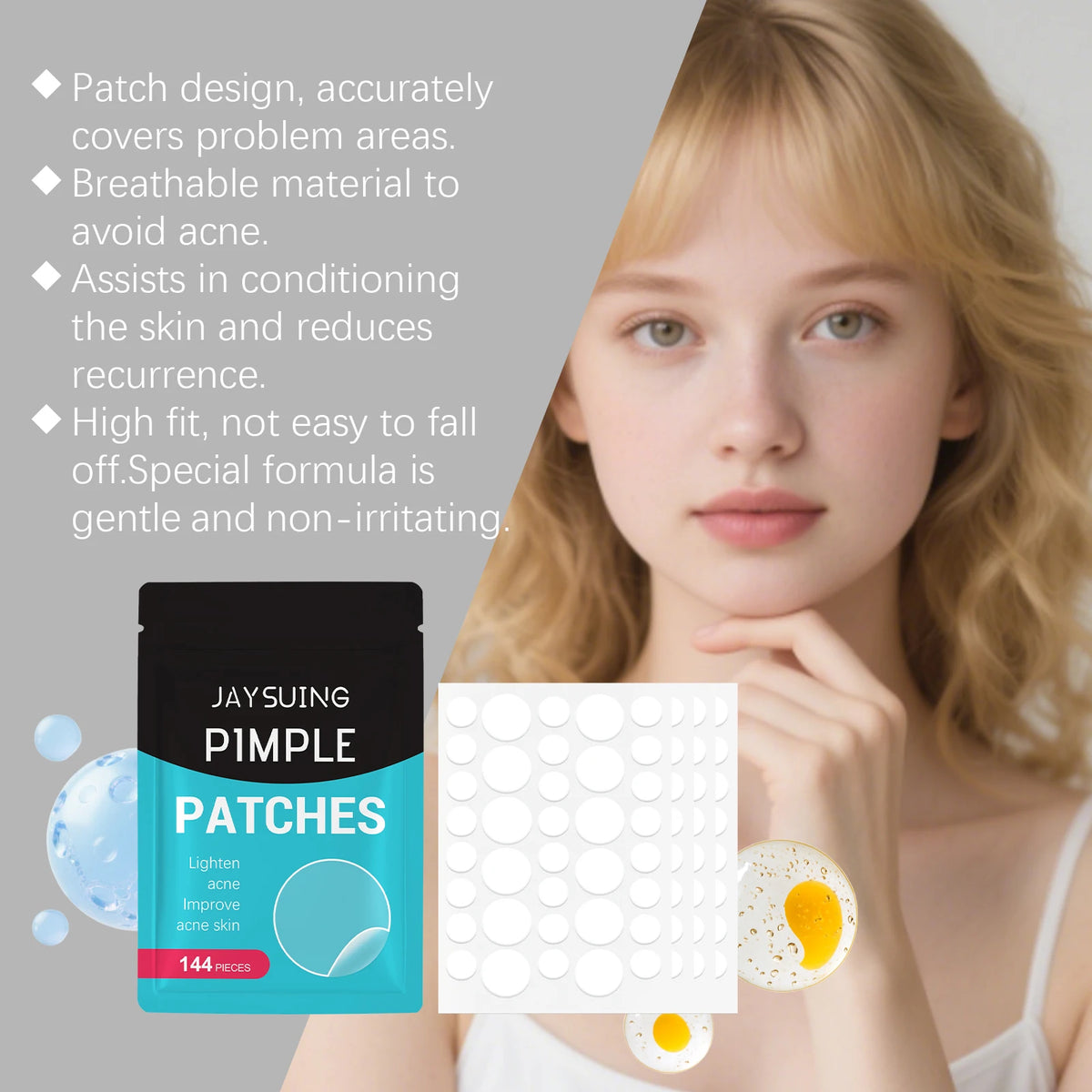 Tea Tree Oil Acne Patches with Salicylic Acid Hyaluronic Acid Gentle Skin Patches Breathable Invisible Wear 144pcs Daily Use